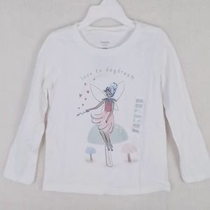 Carter's Kid Long Sleeve Cotton T-Shirt Girl's Size 4 White‎ w/ Fairy Theme